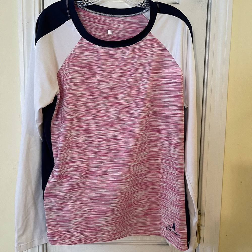 Tail Women's Long Sleeve Raglan Top in Pink, White & Navy